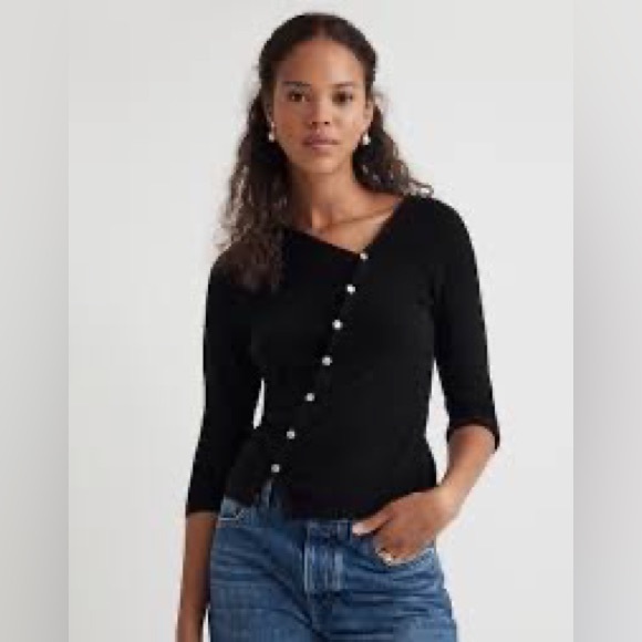 Asymmetrical Button-Front Cardigan - Picture 2 of 3